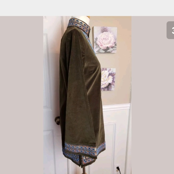 Tory Burch Green Velvet Tunic Beaded size Small - Picture 3 of 8